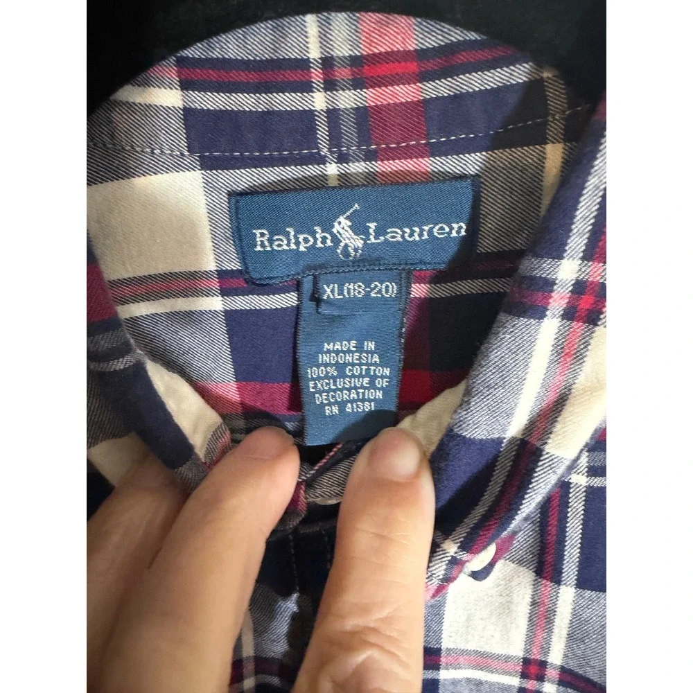 Ralph Lauren Button Down Shirt Red XL Boys Plaid Long Sleeve Slim Fit